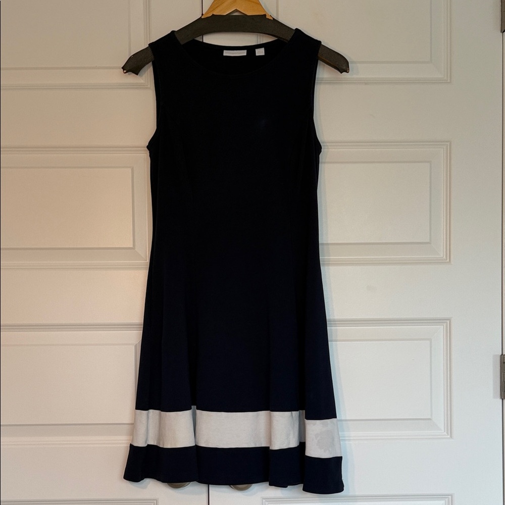 New York & Company Navy Blue Dress with White Stripes